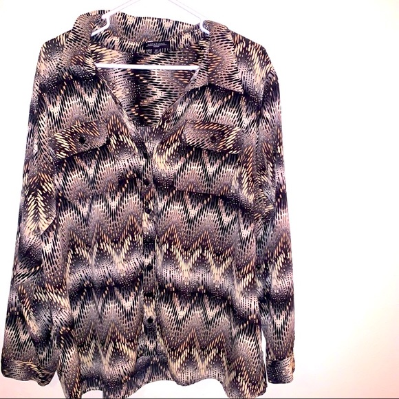 Notations 3X Zig Zag Pattern Button Down Blouse. - Picture 1 of 5